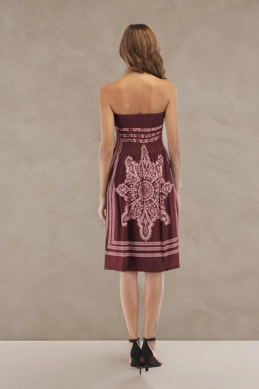 Women's Strapless Floral Bohemian Casual Mini Beach Dress Cover-ups Dress