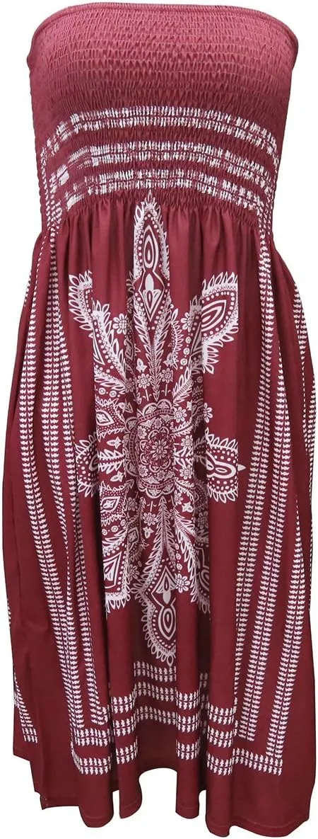 Women's Strapless Floral Bohemian Casual Mini Beach Dress Cover-ups Dress