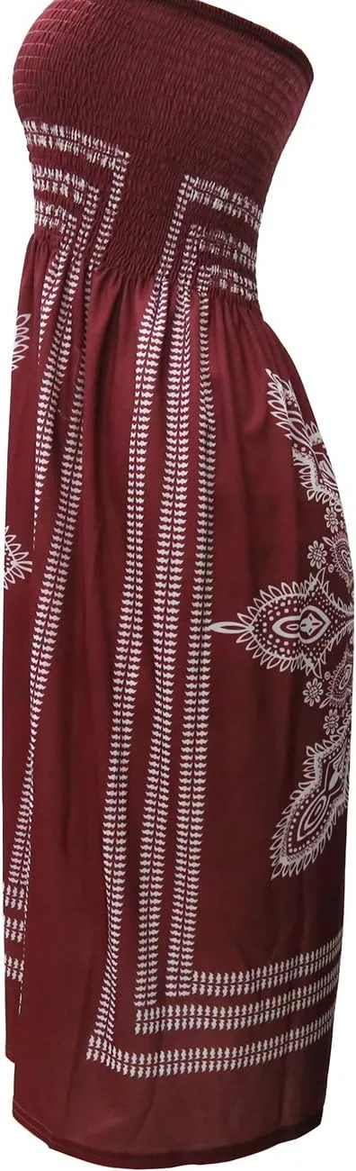 Women's Strapless Floral Bohemian Casual Mini Beach Dress Cover-ups Dress
