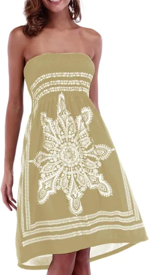 Women's Strapless Floral Bohemian Casual Mini Beach Dress Cover-ups Dress