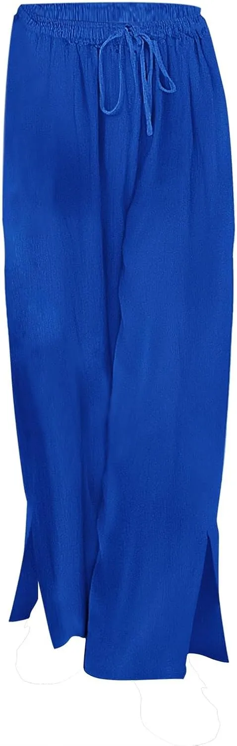 Women's Summer Drawstring Waist Drawstring Pants Gingham Casual Striped Slacks Wide Leg Beach Pants for Women Cotton