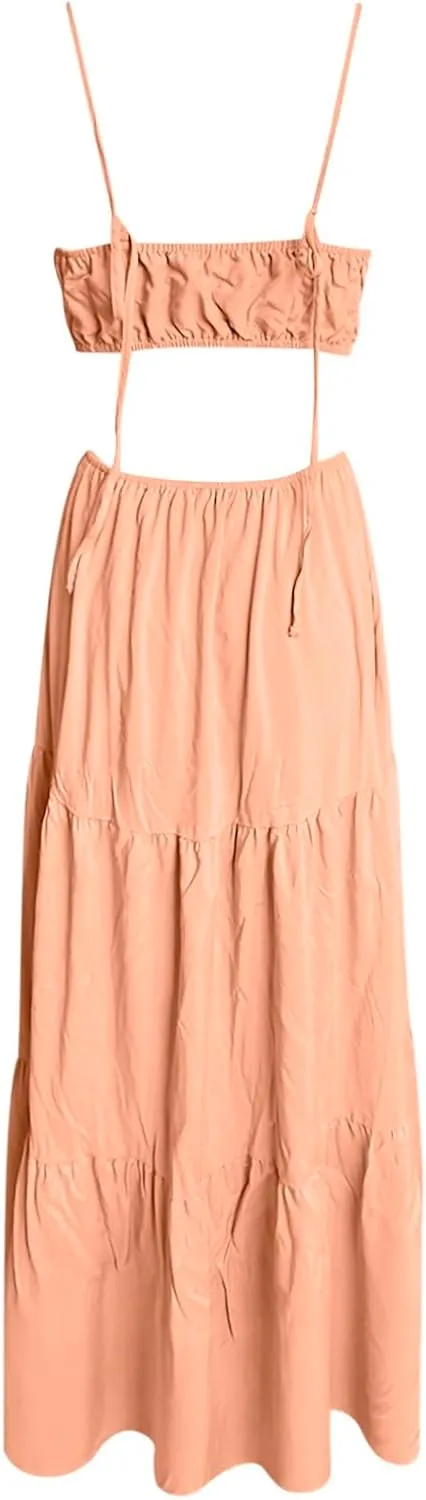 Women's Summer Dress Beach Vacation 2024 Solid Color Sleeveless Casual Sundresses Spaghetti Straps Maxi Dresses