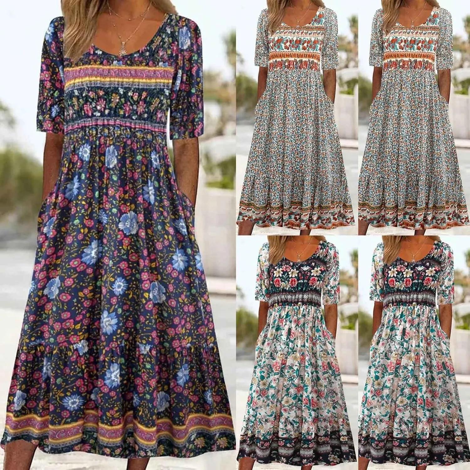 Womens Summer Dresses 2025 Casual Plus Size Dress Trendy Floral Boho Dress Flowy Spring Dress Shirt Dress with Pocket