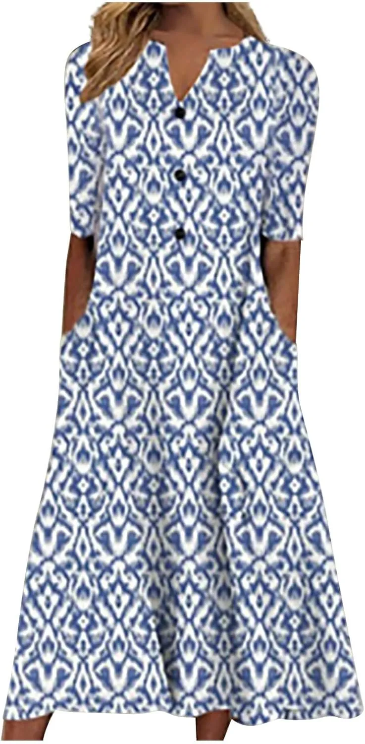 Womens Summer Dresses 2025 Casual Plus Size Dress Trendy Floral Boho Dress Flowy Spring Dress Shirt Dress with Pocket