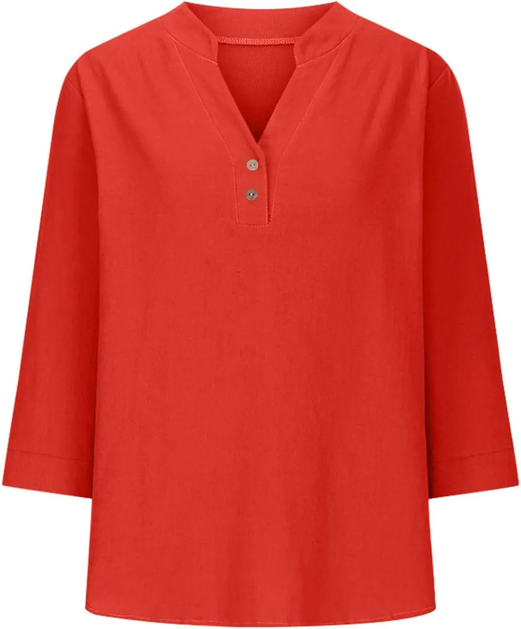 Womens Summer Tops Casual Cotton Linen Short Sleeve Shirts Loose Fit V-Neck Button Fashion Solid Color T-Shirts
