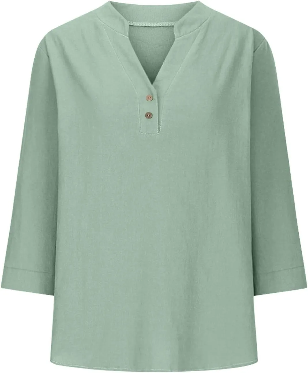 Womens Summer Tops Casual Cotton Linen Short Sleeve Shirts Loose Fit V-Neck Button Fashion Solid Color T-Shirts