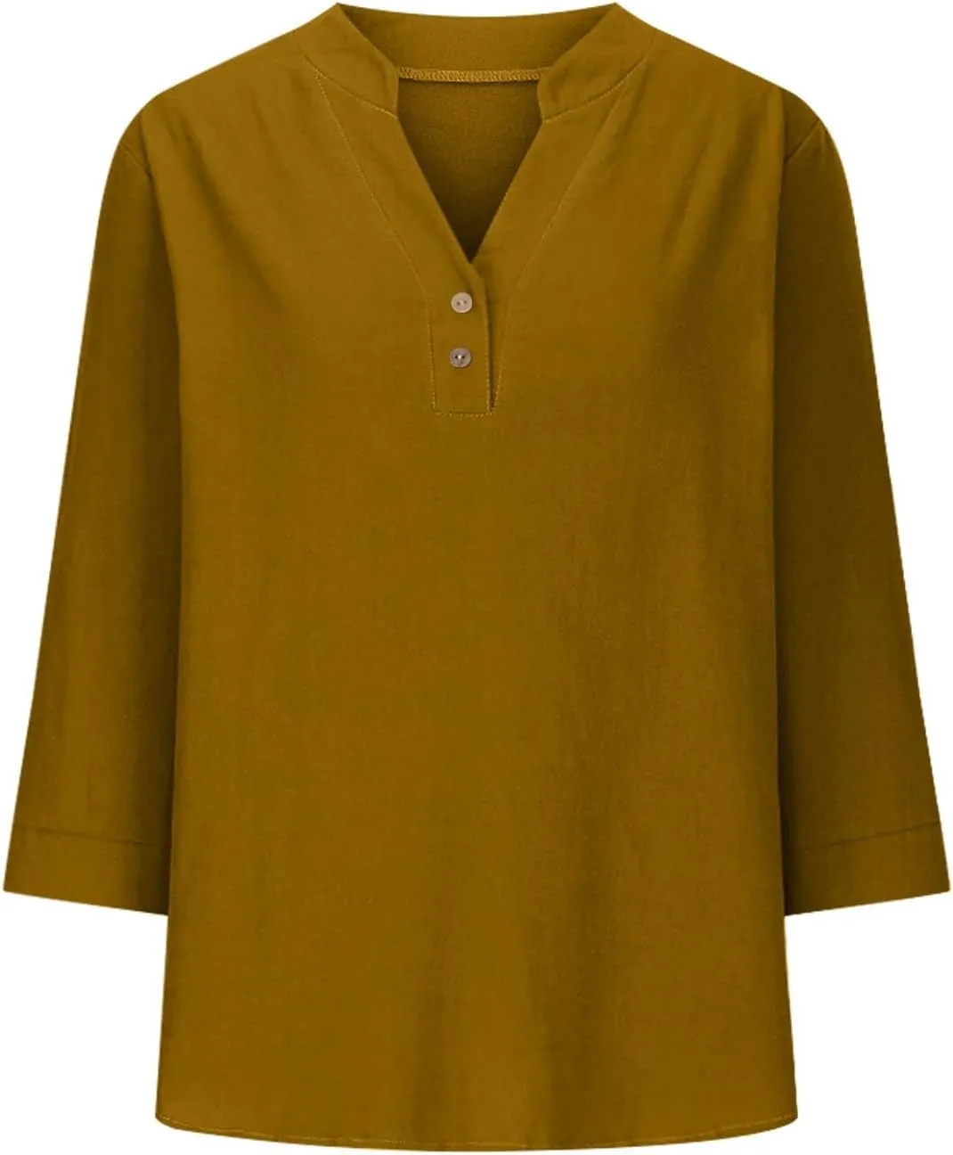 Womens Summer Tops Casual Cotton Linen Short Sleeve Shirts Loose Fit V-Neck Button Fashion Solid Color T-Shirts