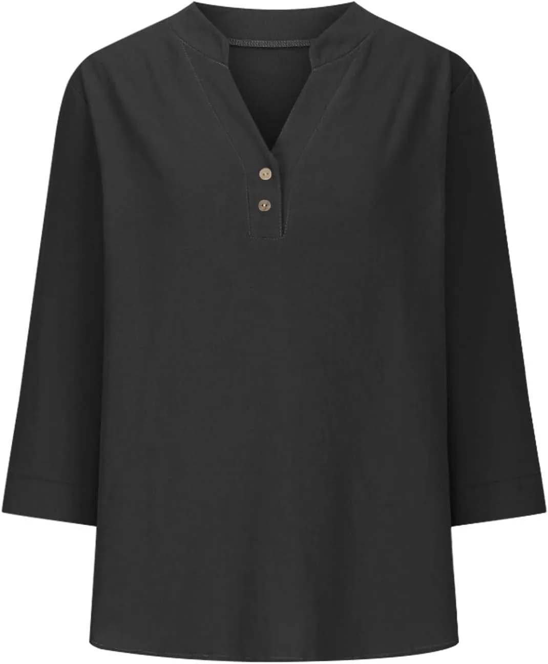 Womens Summer Tops Casual Cotton Linen Short Sleeve Shirts Loose Fit V-Neck Button Fashion Solid Color T-Shirts