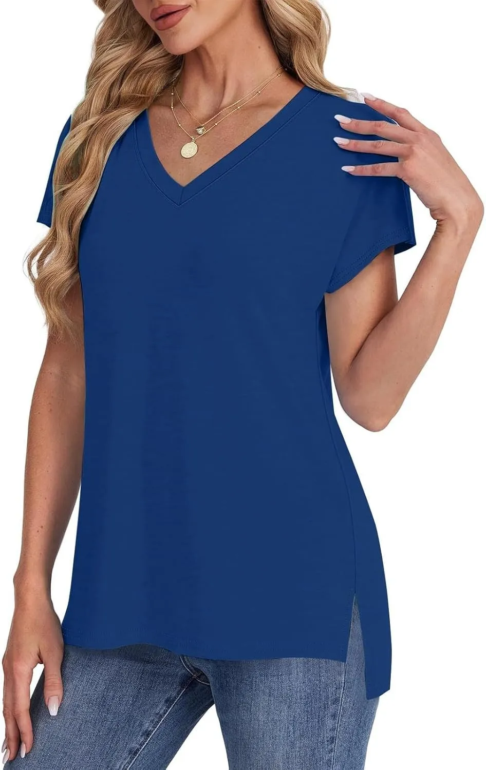 Womens Summer V Neck T Shirts Short Sleeve Basic Tee Tops Dressy Casual Loose Fit Cute Tshirt Trendy Fashion Outfits