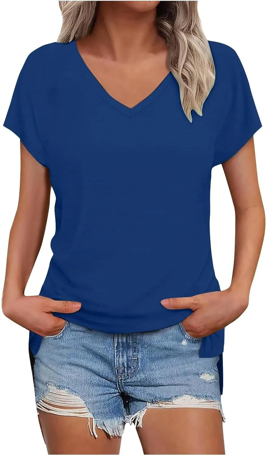Womens Summer V Neck T Shirts Short Sleeve Basic Tee Tops Dressy Casual Loose Fit Cute Tshirt Trendy Fashion Outfits