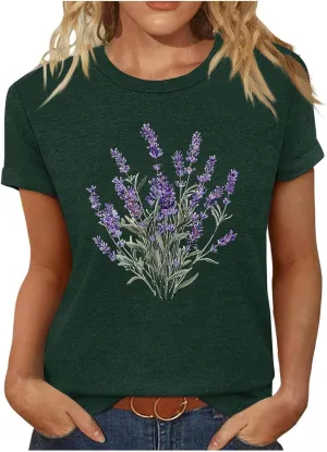 Womens Sunflowers Pattern Tshirts Boho Wildflower Graphic Short Sleeve Blouses Summer Casual Aesthetic Tunic Tee Tops