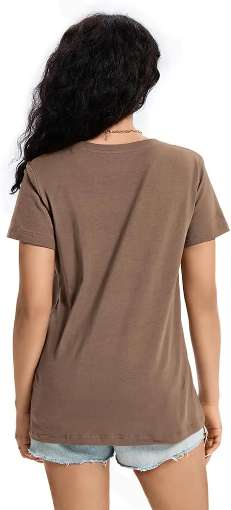 Womens T Shirts V Neck Short Sleeve Shirts Summer Casual Tops Trendy Fashion Pockets Basic Tees Clothes Outfits 2025