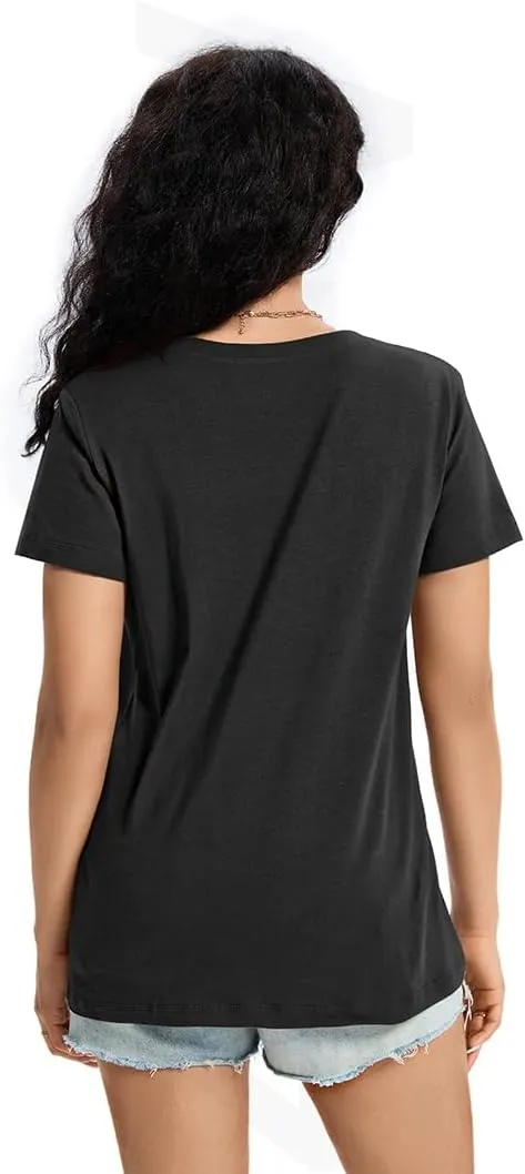 Womens T Shirts V Neck Short Sleeve Shirts Summer Casual Tops Trendy Fashion Pockets Basic Tees Clothes Outfits 2025
