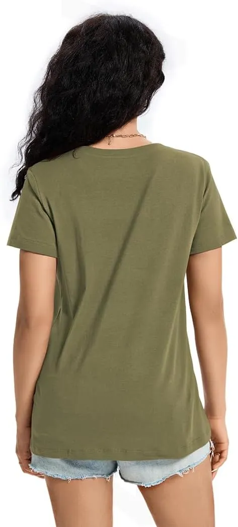 Womens T Shirts V Neck Short Sleeve Shirts Summer Casual Tops Trendy Fashion Pockets Basic Tees Clothes Outfits 2025