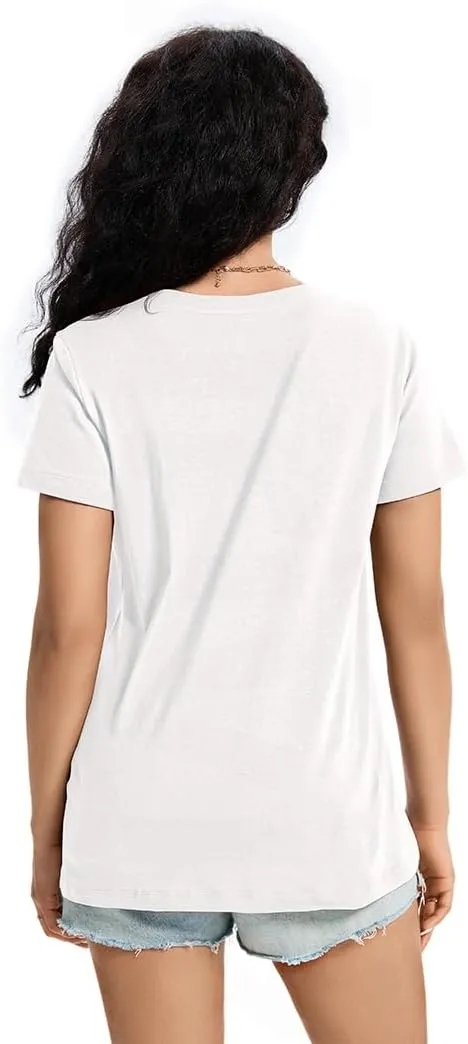 Womens T Shirts V Neck Short Sleeve Shirts Summer Casual Tops Trendy Fashion Pockets Basic Tees Clothes Outfits 2025