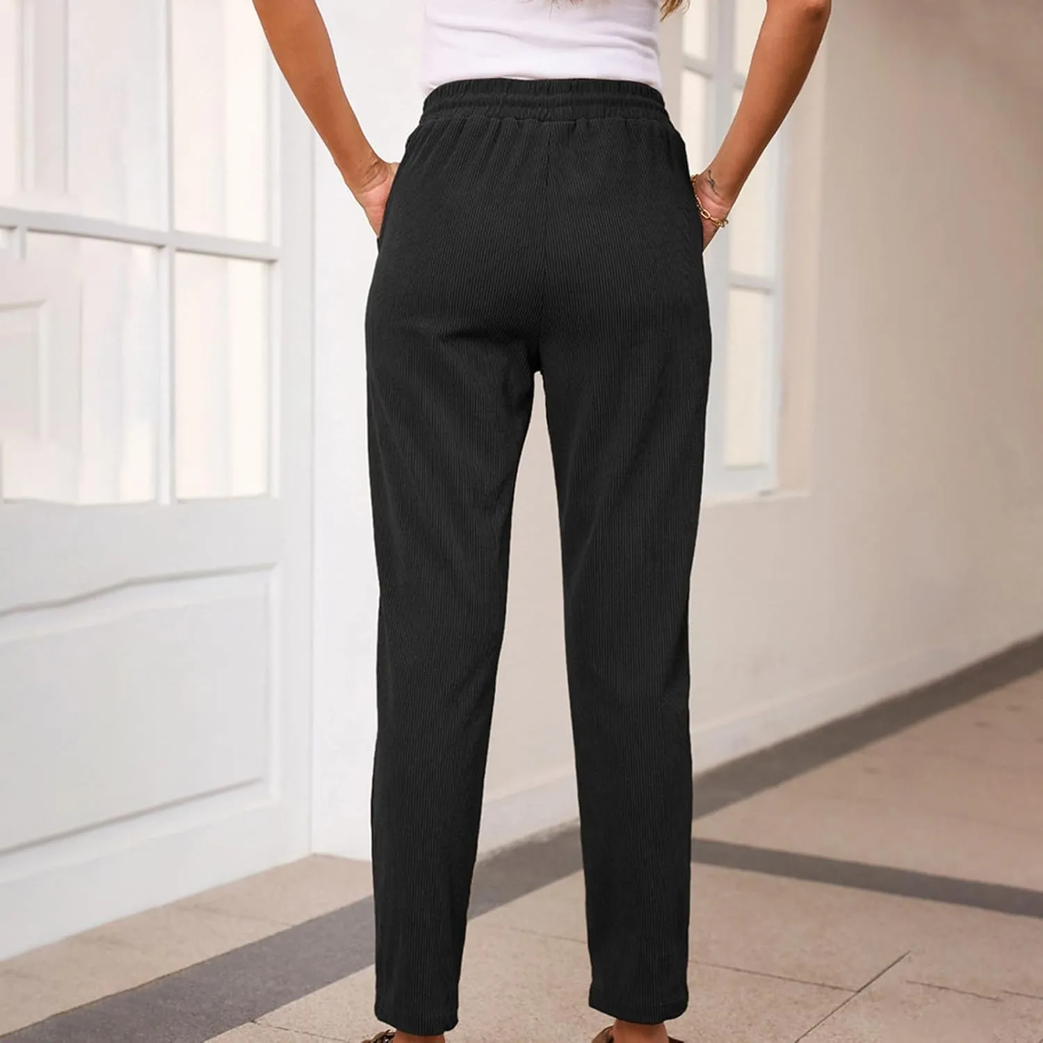 Womens Wide Leg Harem Pants Spring and Summer Solid Printed Casual Wide Leg Cotton and Linen Drawstring Elastic