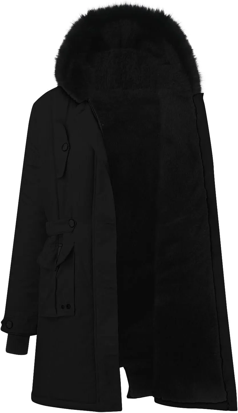Womens Winter Thicken Puffer Coat Collar Long Sleeve Jacket Vintage Thicken Coat Jacket Warm Hooded fur Long Puffer