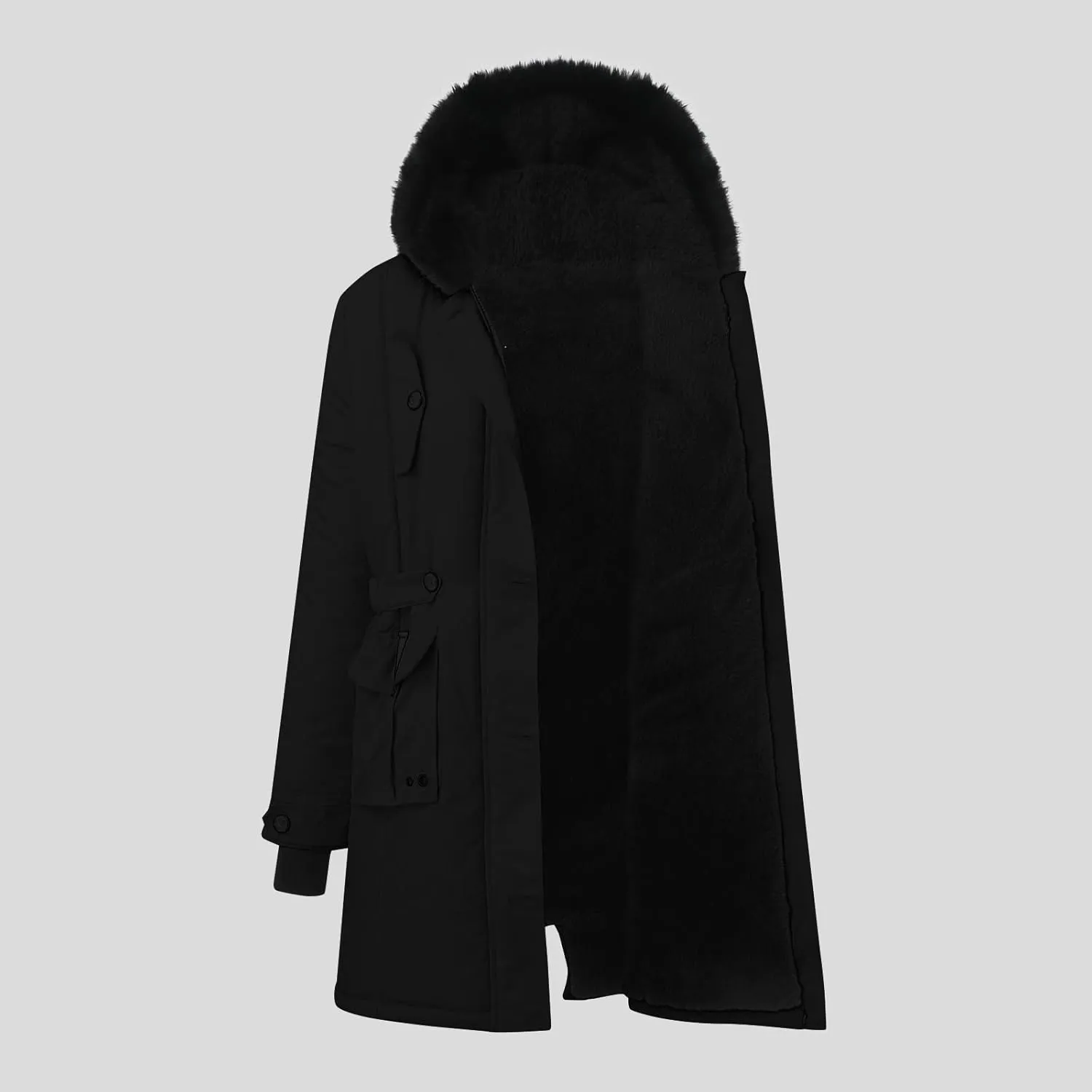 Womens Winter Thicken Puffer Coat Collar Long Sleeve Jacket Vintage Thicken Coat Jacket Warm Hooded fur Long Puffer