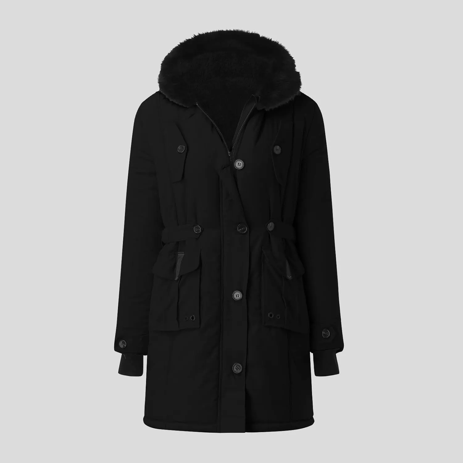 Womens Winter Thicken Puffer Coat Collar Long Sleeve Jacket Vintage Thicken Coat Jacket Warm Hooded fur Long Puffer