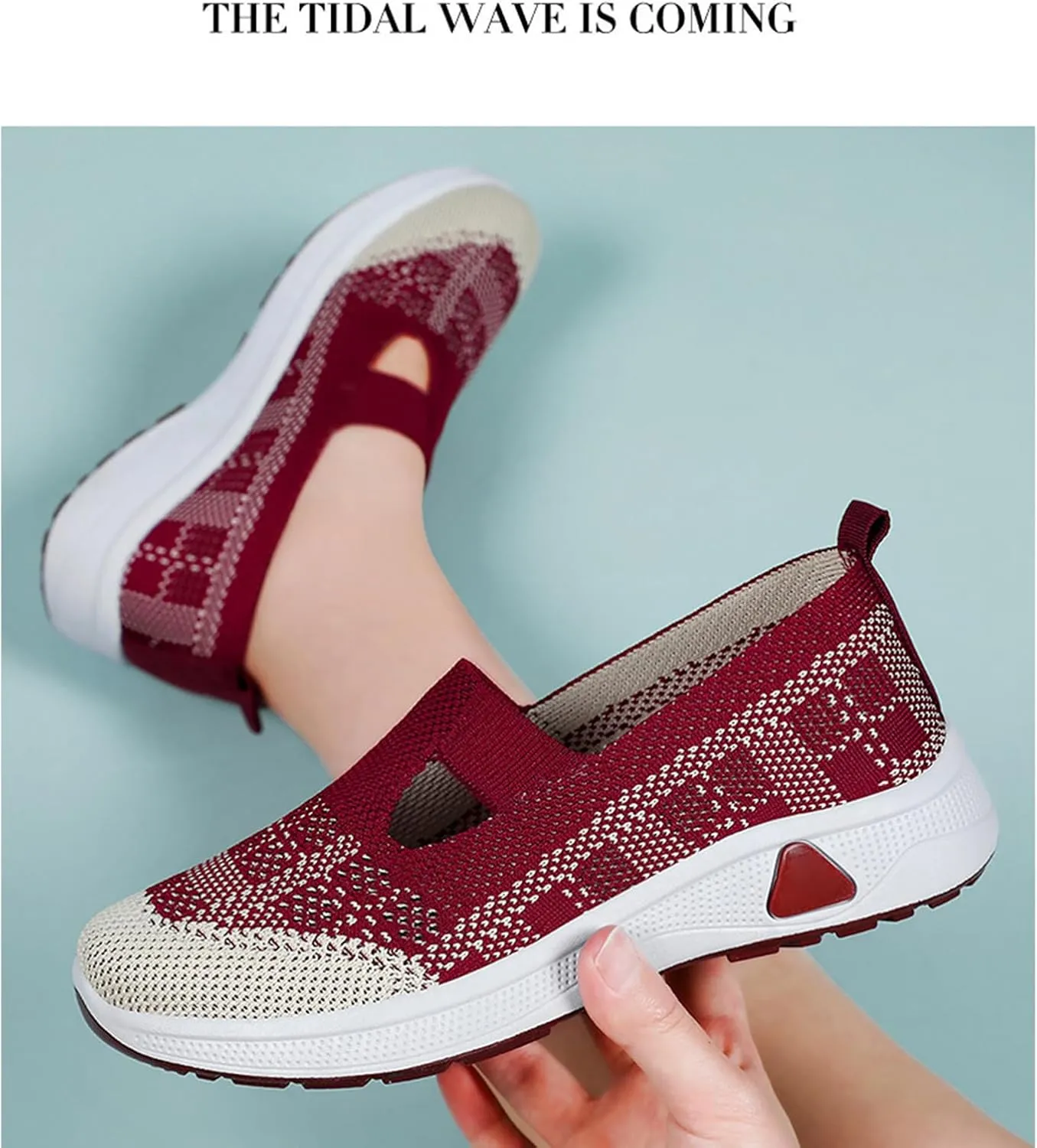 Women's Woven Orthopedic Breathable Soft Sole Shoes Slip On Diabetic Mesh Trainers Women's Comfortable Casual Air Cushion Athletic Shoes Arch Support Running Jogging Sports Sneaker