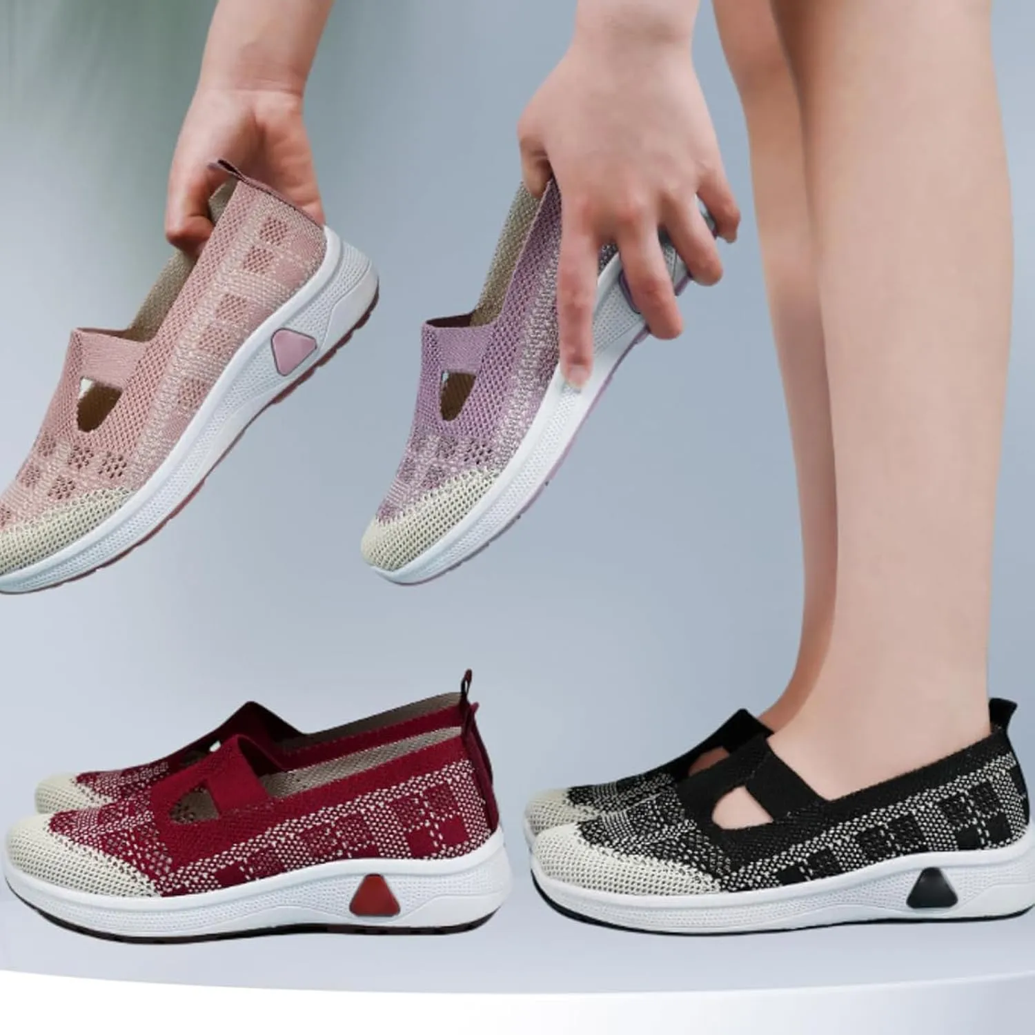 Women's Woven Orthopedic Breathable Soft Sole Shoes Slip On Diabetic Mesh Trainers Women's Comfortable Casual Air Cushion Athletic Shoes Arch Support Running Jogging Sports Sneaker