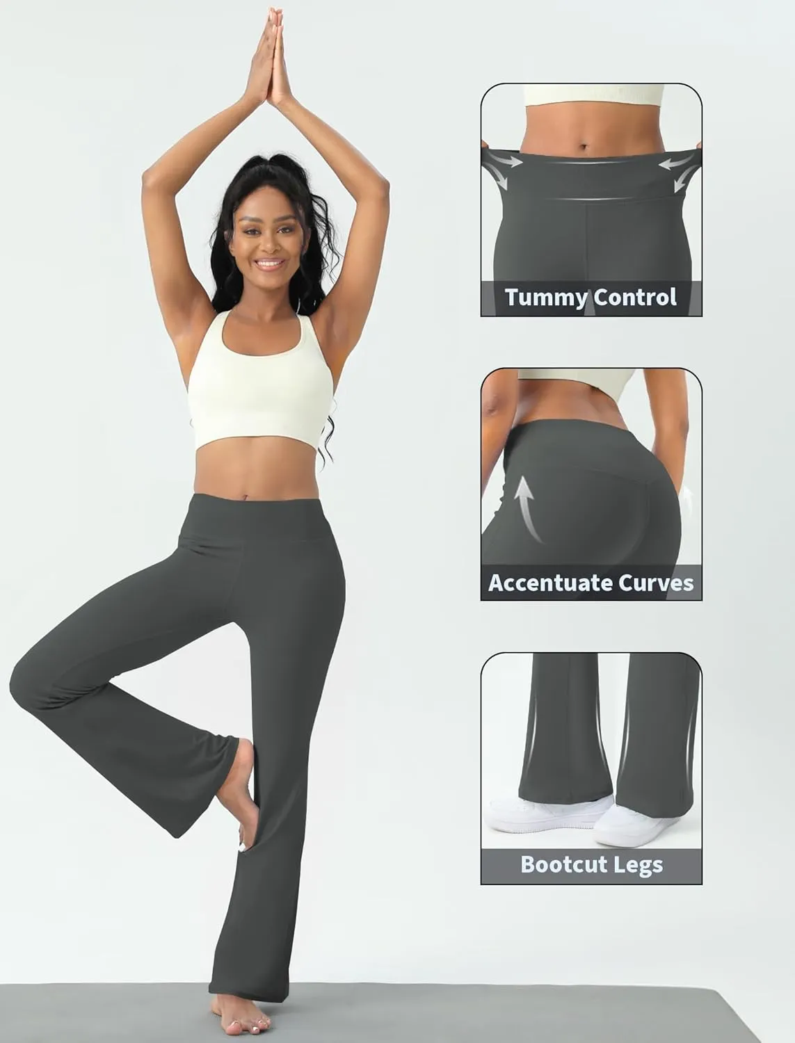 Women's Yoga Pants Bootcut Flare Leggings Flared Bell Bottom Leggings High-Waisted Workout Pants Tummy Control