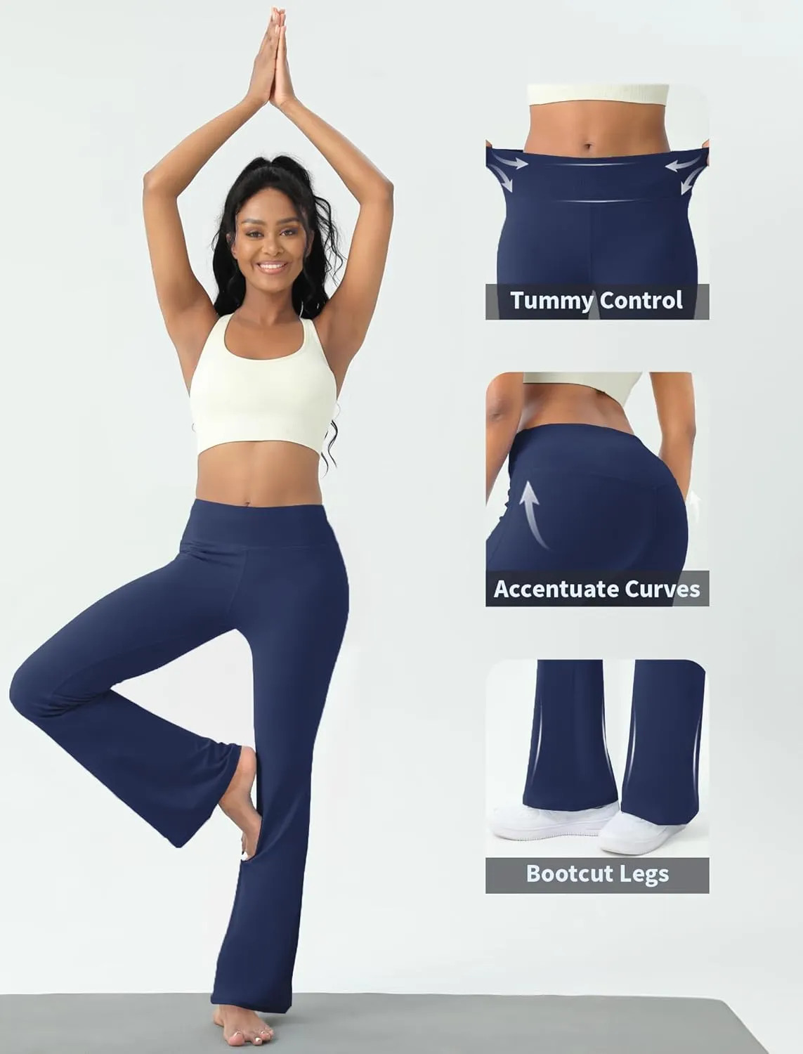Women's Yoga Pants Bootcut Flare Leggings Flared Bell Bottom Leggings High-Waisted Workout Pants Tummy Control