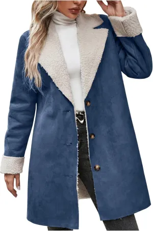 XUNRYAN Womens Trench Coat Long Suede Faux-Leather Jackets Winter Warm Sherpa Fleece Jackets Parka Overcoat Anorak Outerwear