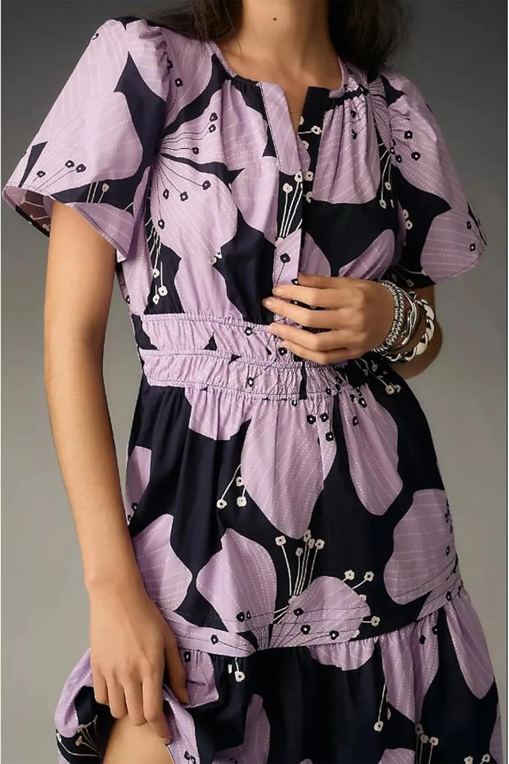 Y2k Graduation Dress Women Summer Short Sleeve V Neck Tiered Ruffle Beach A-Line Flowy Floral Boho Mini Dress