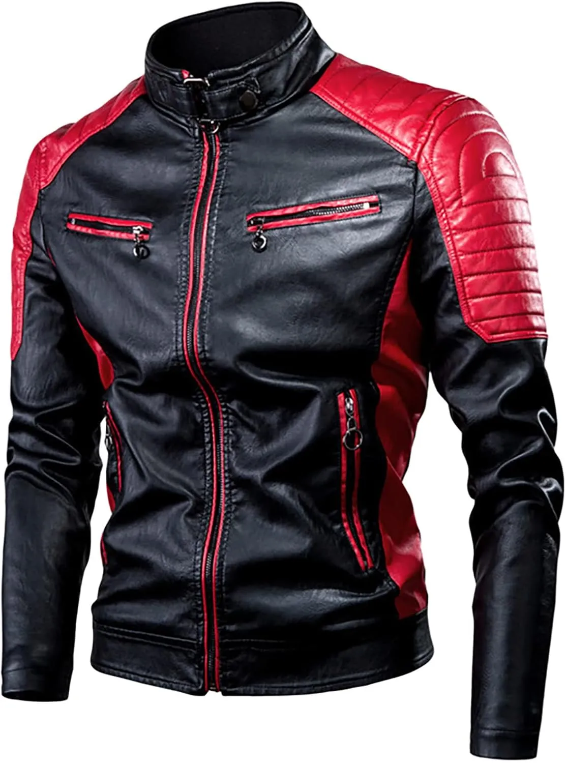 Ymosrh Mens Jackets Autumn Casual Long Sleeve Solid Stand Zipper Leather Jacket Top Rain Jackets for Men Waterproof