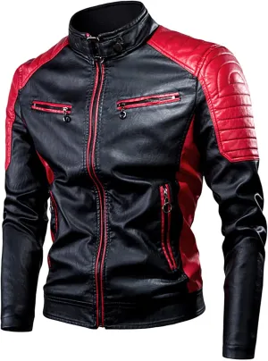 Ymosrh Mens Jackets Autumn Casual Long Sleeve Solid Stand Zipper Leather Jacket Top Rain Jackets for Men Waterproof
